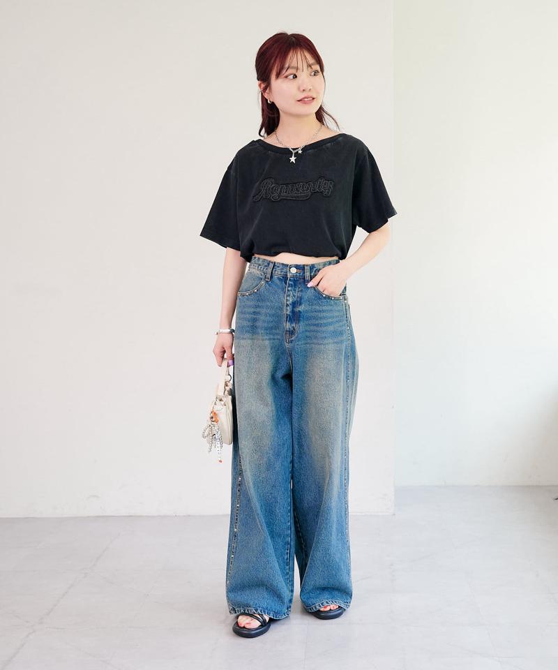 【セットアップ対応/低身長サイズ/2サイズ展開/ウエスト調節可】スタッズデニムパンツ