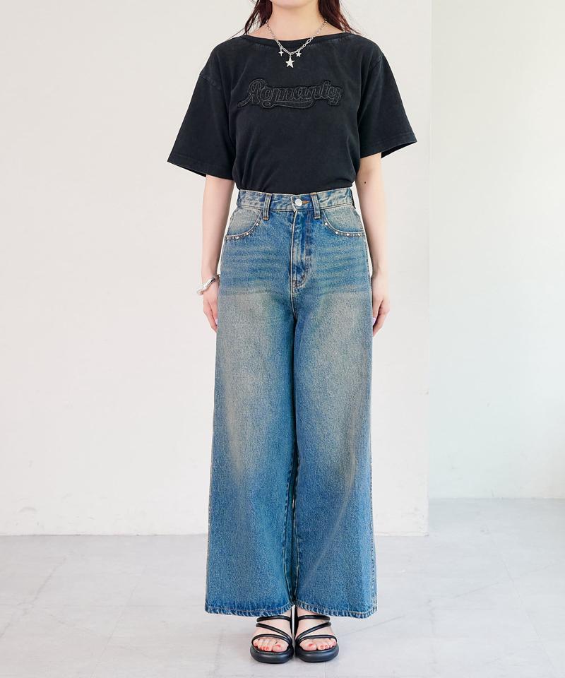 【セットアップ対応/低身長サイズ/2サイズ展開/ウエスト調節可】スタッズデニムパンツ