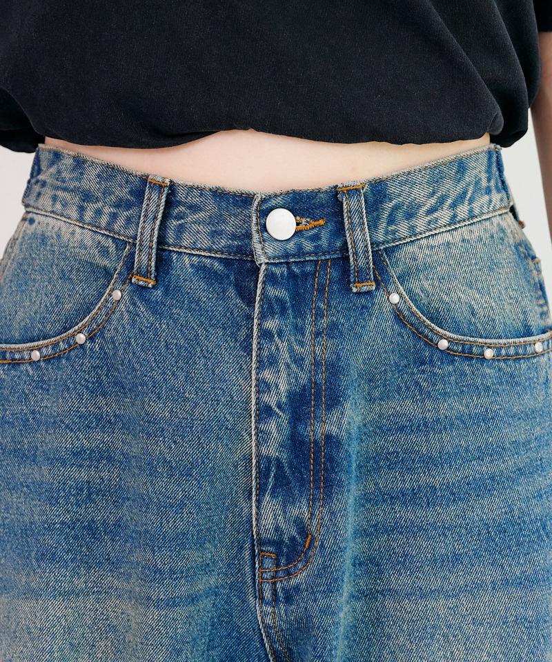 【セットアップ対応/低身長サイズ/2サイズ展開/ウエスト調節可】スタッズデニムパンツ