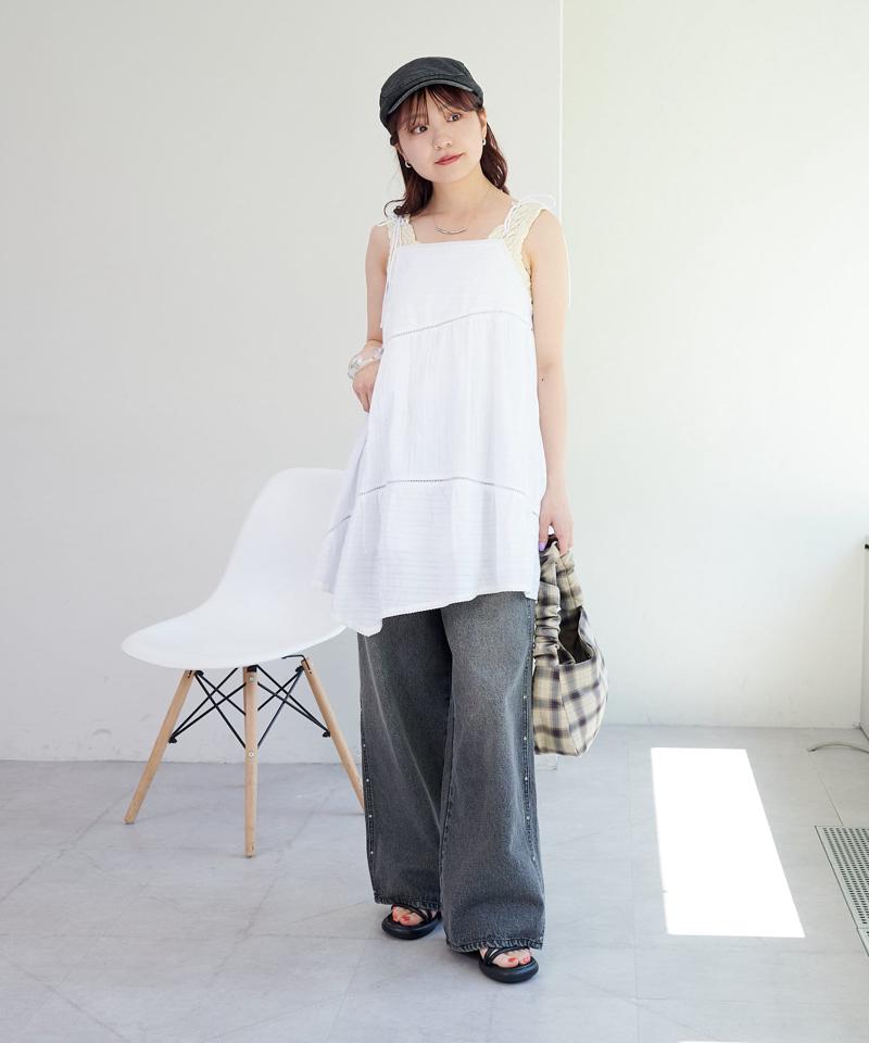 【セットアップ対応/低身長サイズ/2サイズ展開/ウエスト調節可】スタッズデニムパンツ