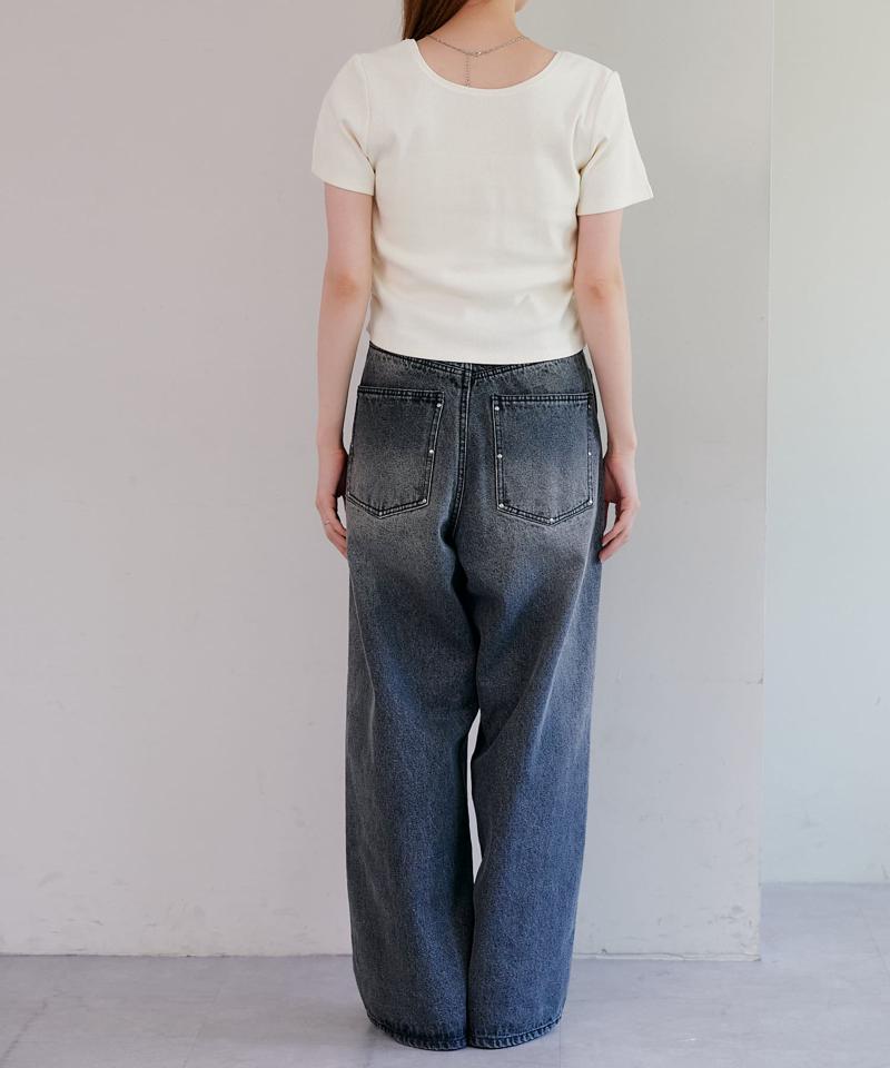 【セットアップ対応/低身長サイズ/2サイズ展開/ウエスト調節可】スタッズデニムパンツ