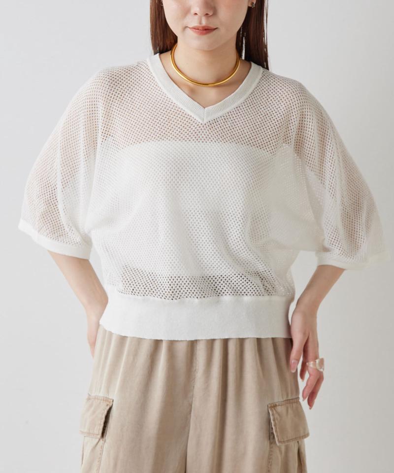 リネンメッシュクロップドニット