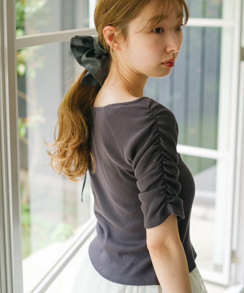 【5.3(土)0:00発売/XS.Fサイズ展開】オフショルテレコ5分袖カットソー