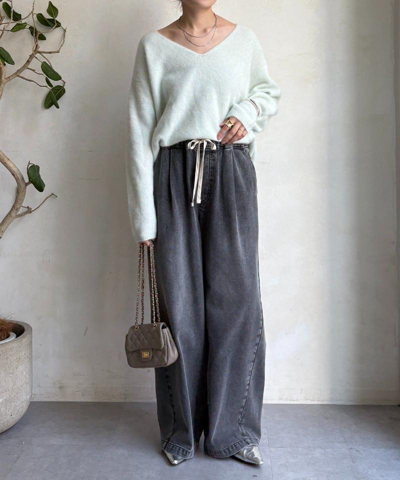 【完売カラー再追加！】デニムワイドイージーパンツ