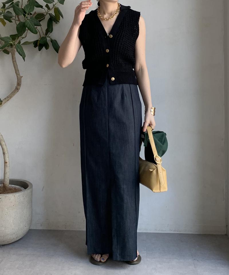 【一部WEB限定カラー】リヨセルデニムボックスピンタックスカート