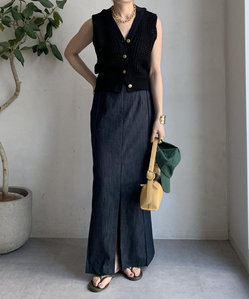 【一部WEB限定カラー】リヨセルデニムボックスピンタックスカート