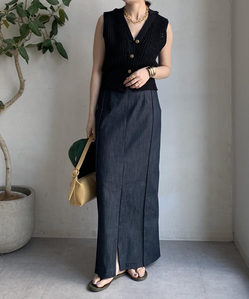 【一部WEB限定カラー】リヨセルデニムボックスピンタックスカート