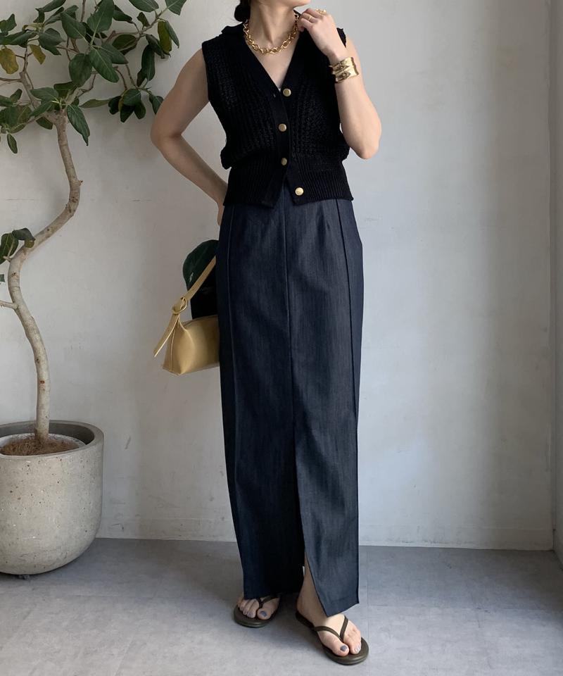 【一部WEB限定カラー】リヨセルデニムボックスピンタックスカート