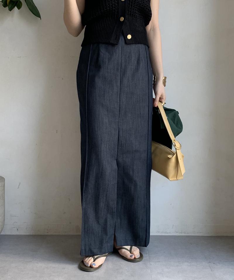 【一部WEB限定カラー】リヨセルデニムボックスピンタックスカート