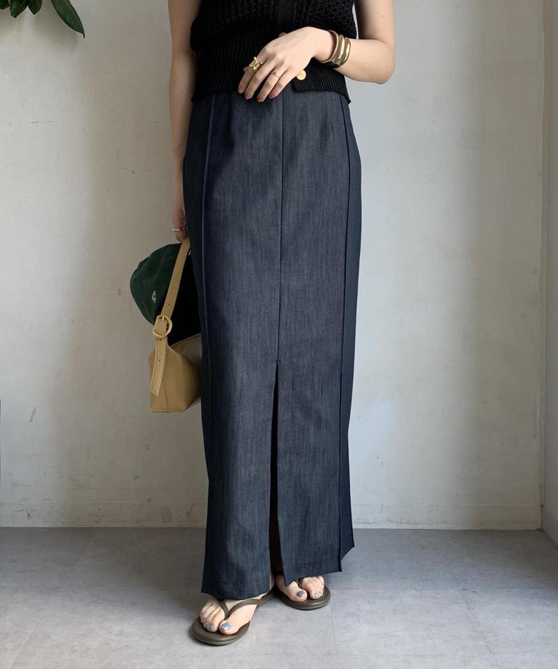 【一部WEB限定カラー】リヨセルデニムボックスピンタックスカート