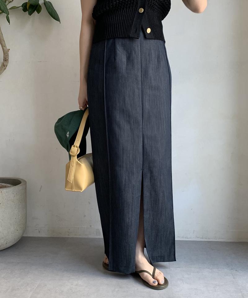 【一部WEB限定カラー】リヨセルデニムボックスピンタックスカート