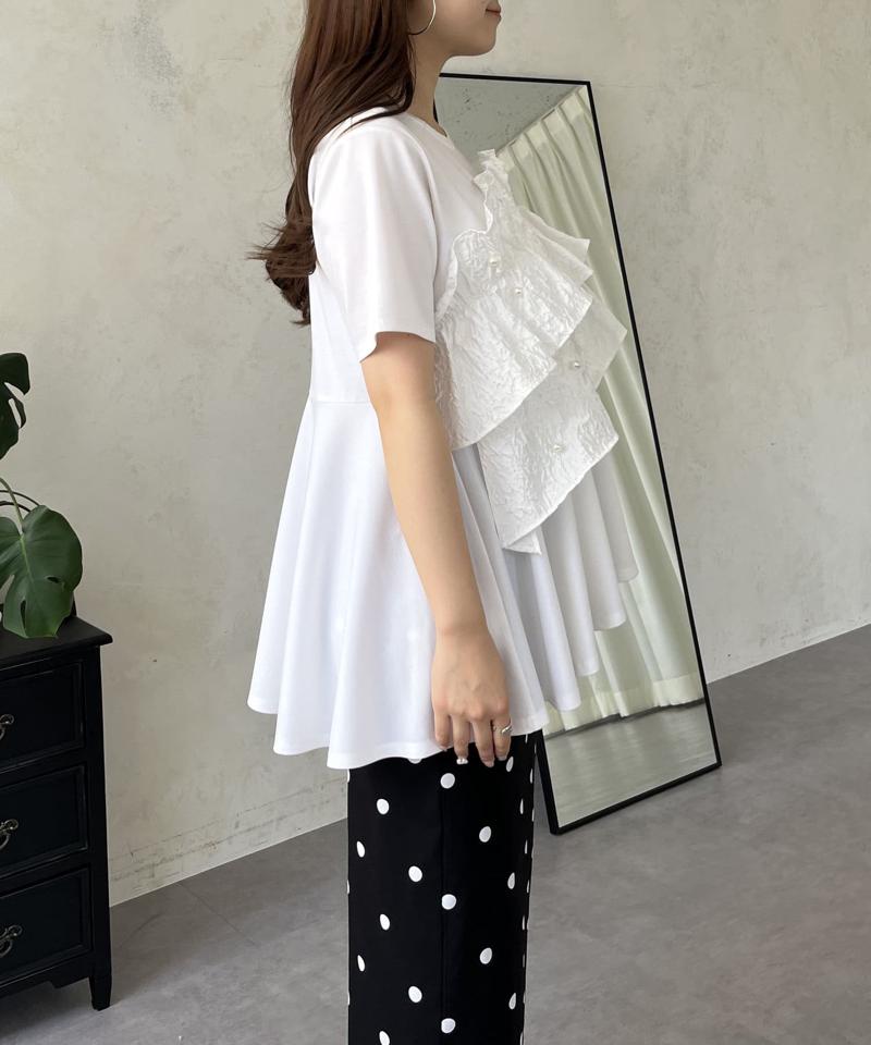 パールフリルペプラムTシャツ
