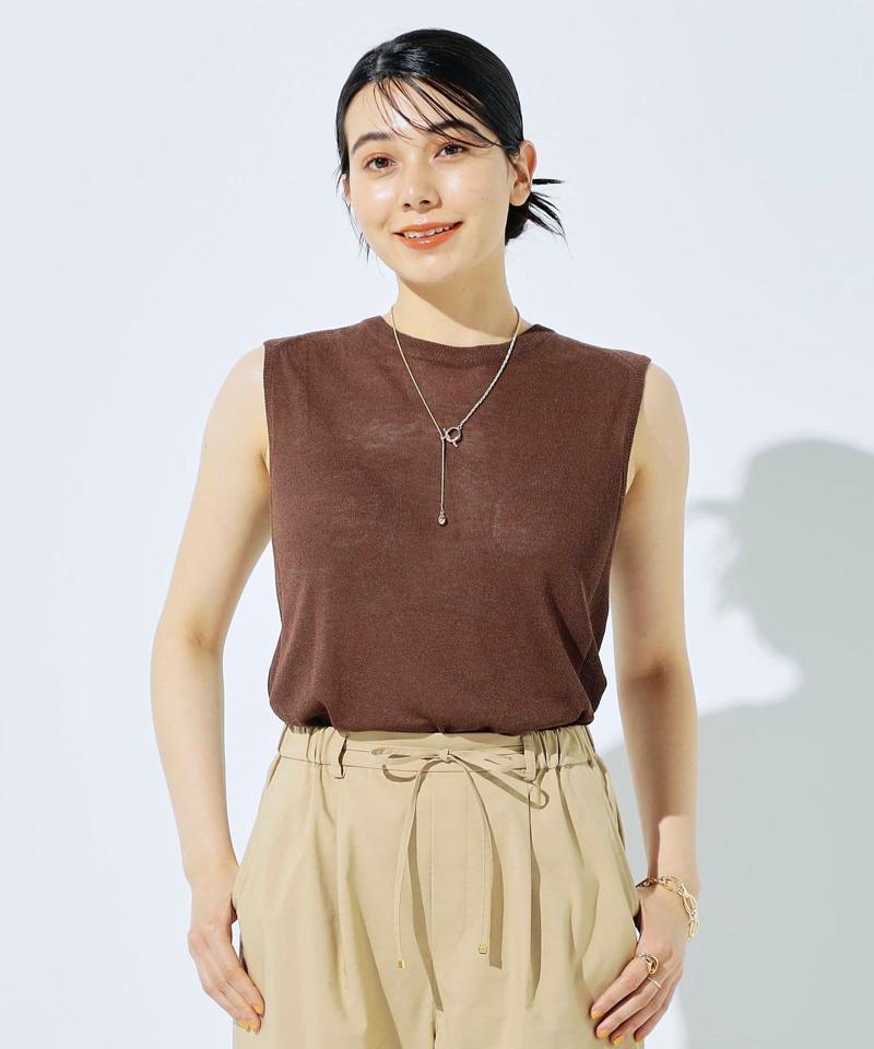 リネン混ノースリーブニットプルオーバー