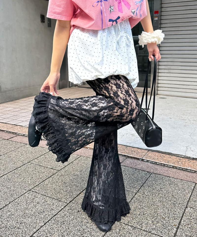 レースフレアレイヤードフリルパンツ