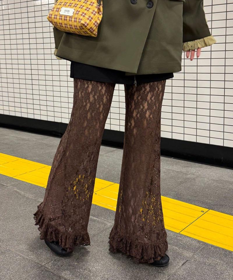 レースフレアレイヤードフリルパンツ