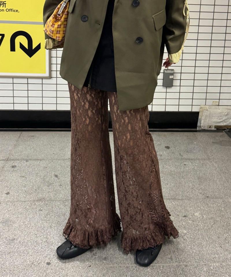 レースフレアレイヤードフリルパンツ