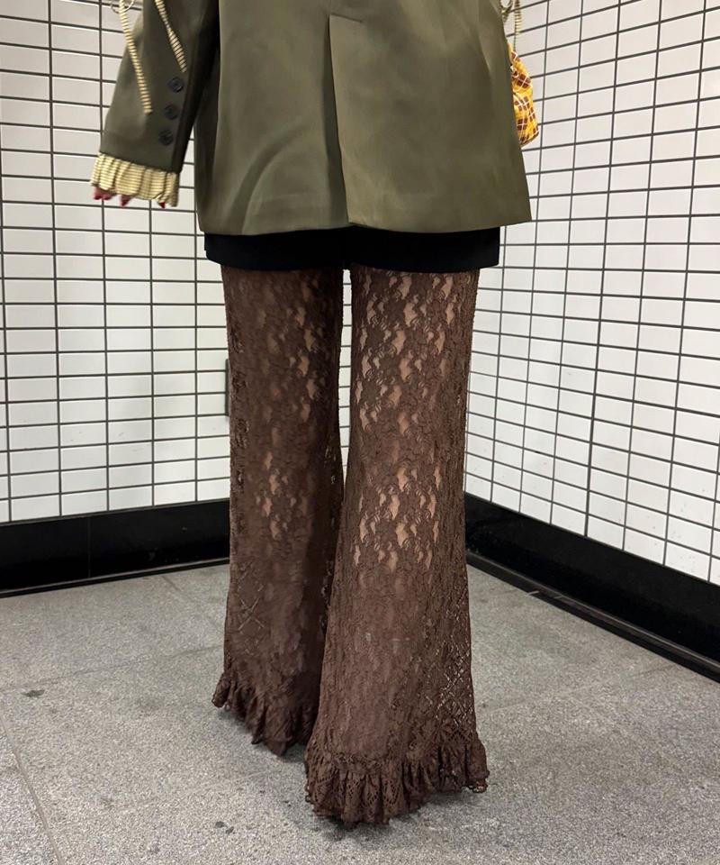 レースフレアレイヤードフリルパンツ