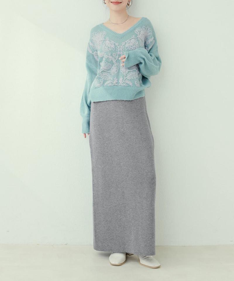 【natural couture】バックポケットリブタイトスカート