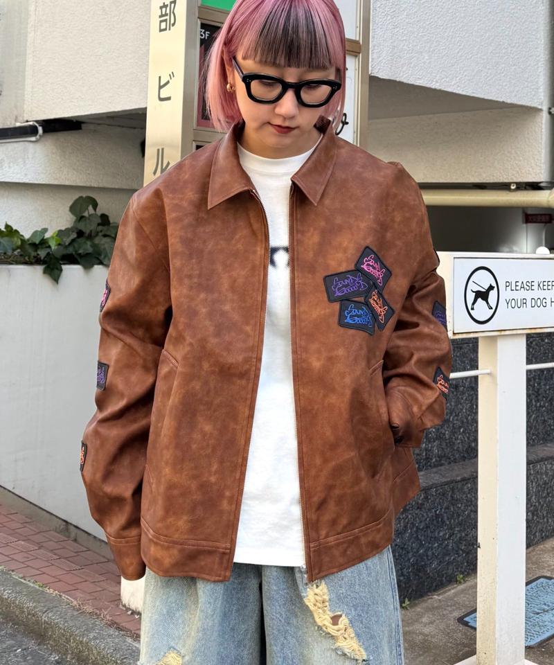 【CIAOPANIC TYPY】ワッペンロゴフェイクレザージャケット