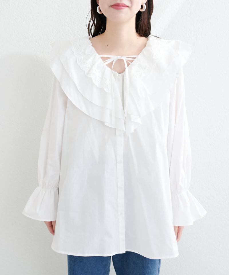 【natural couture】ラッフルレース衿チュニックブラウス