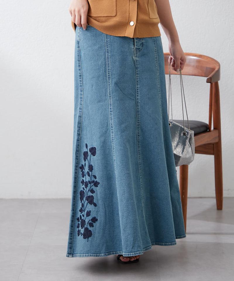 【WEB先行予約】【この春マスト】刺繍デニムマーメイドスカート