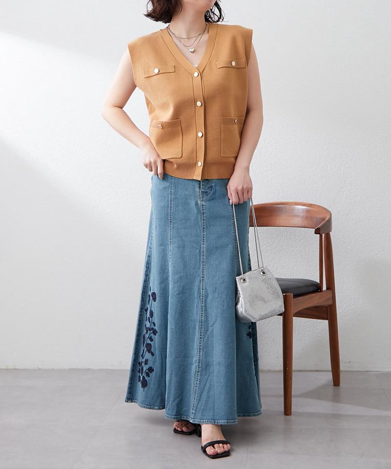 【WEB先行予約】【この春マスト】刺繍デニムマーメイドスカート