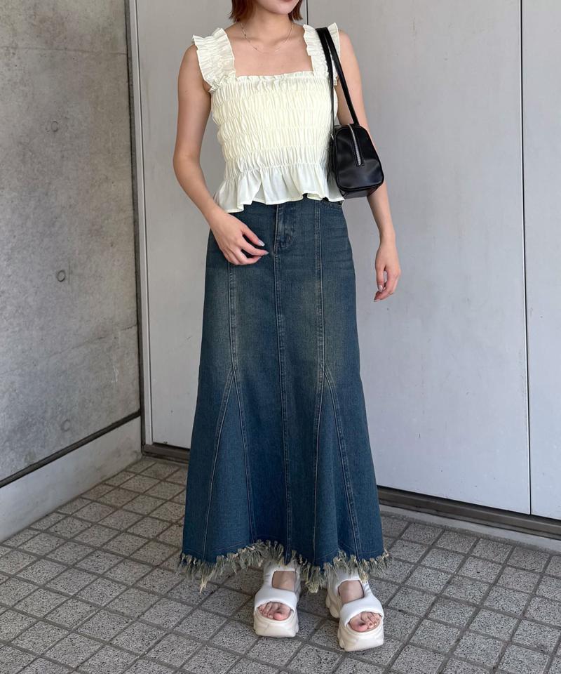 [mline]シャーリングチェックブラウス