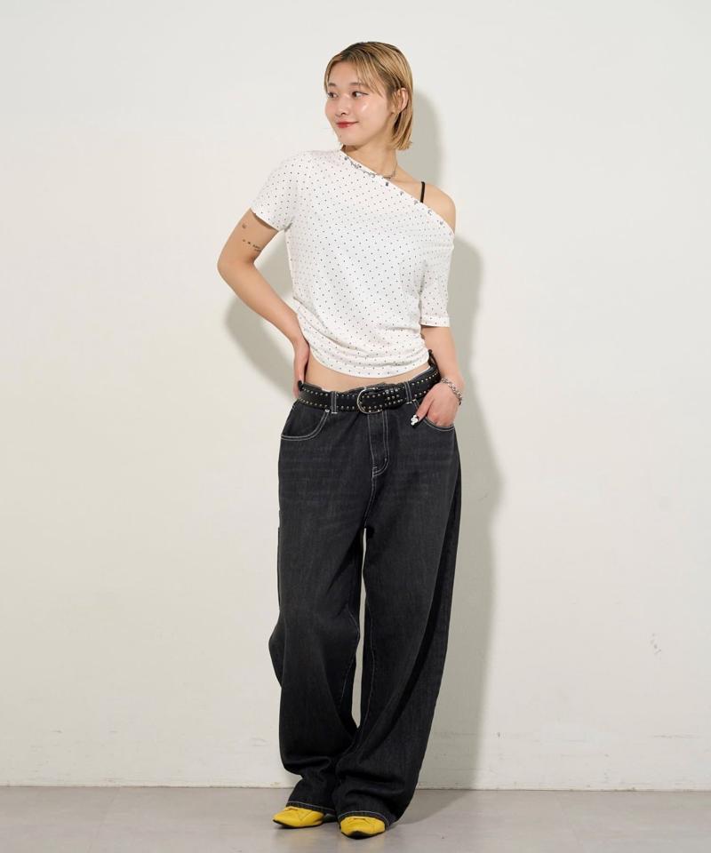 アソート (カモ柄/ヒョウ柄)/ドット柄)スタッズドロストワンショルTEE