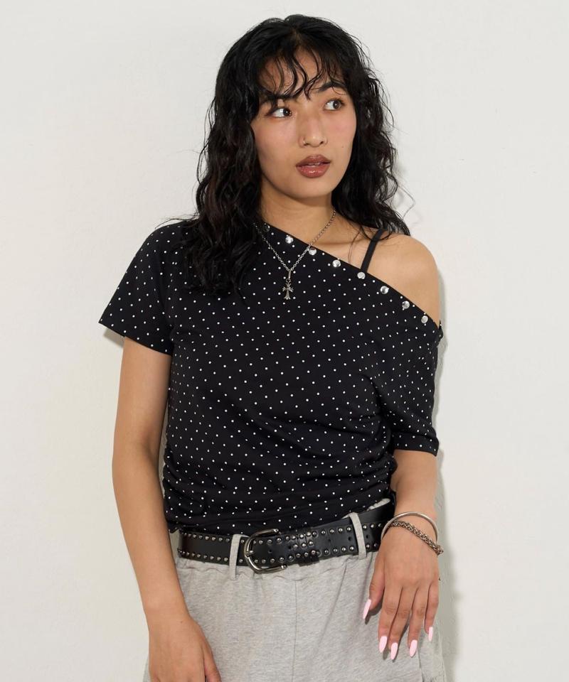 アソート (カモ柄/ヒョウ柄)/ドット柄)スタッズドロストワンショルTEE