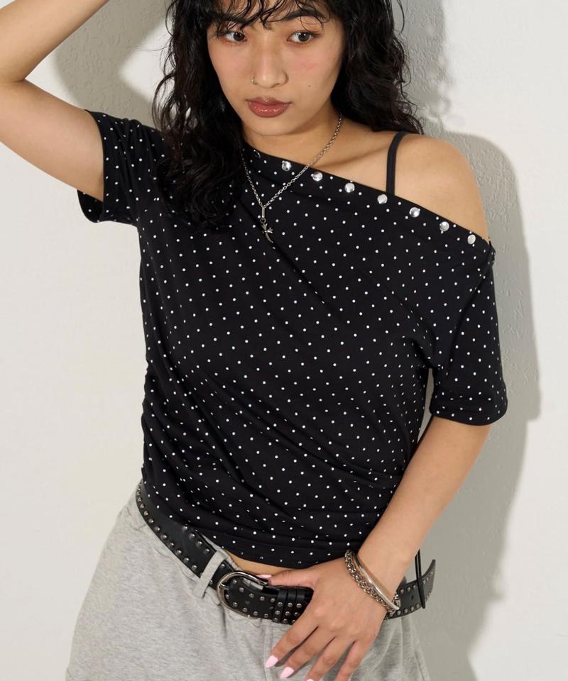 アソート (カモ柄/ヒョウ柄)/ドット柄)スタッズドロストワンショルTEE