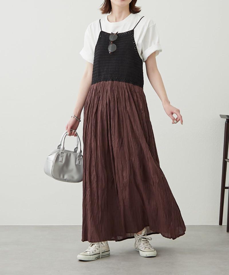 【willow】クロシェ切替キャミワンピース