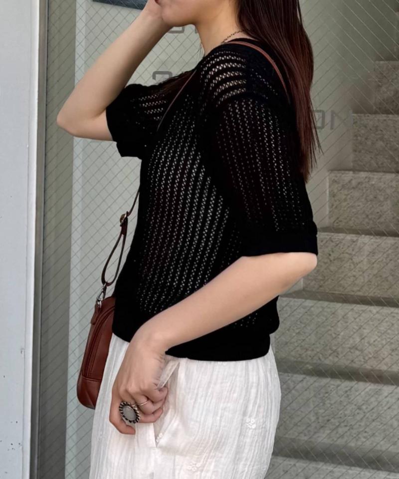 【willow】透かし編みコンパクト半袖ニット