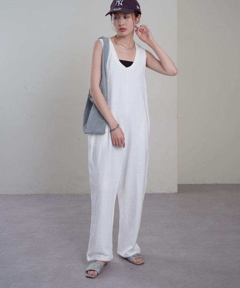 【willow】スラブ裏毛裾ドロストオールインワン
