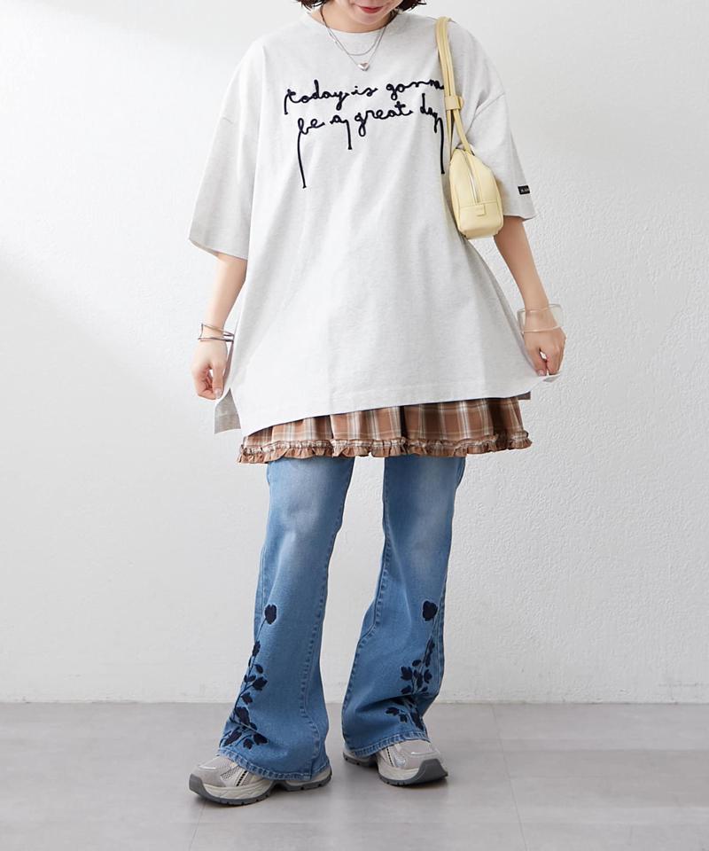 【NUNIFE】コード刺繍BIGTシャツ　ユニセックス