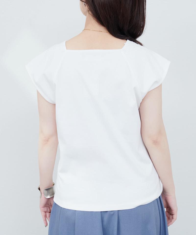 【WEB限定】花柄レーススクエアネックTシャツ