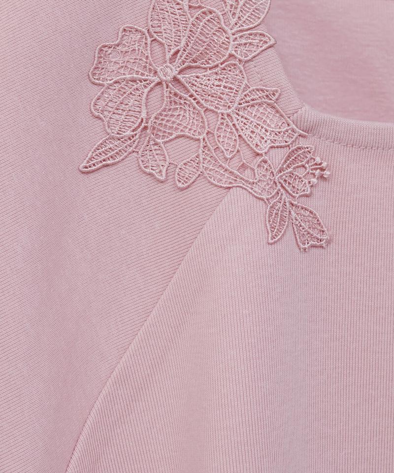 【WEB限定】花柄レーススクエアネックTシャツ