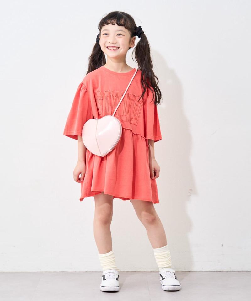 【KIDS】ピグメントパフスリーブチュニック風ミニワンピ