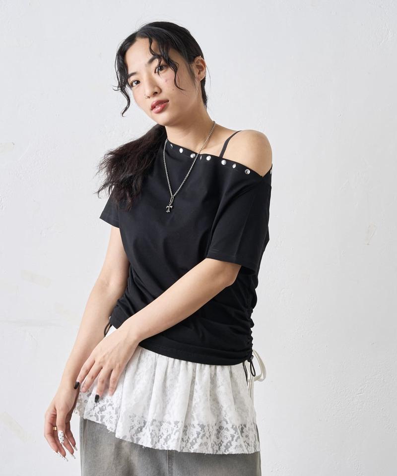 【予約】ワンオフショルスタッズドロストTEE