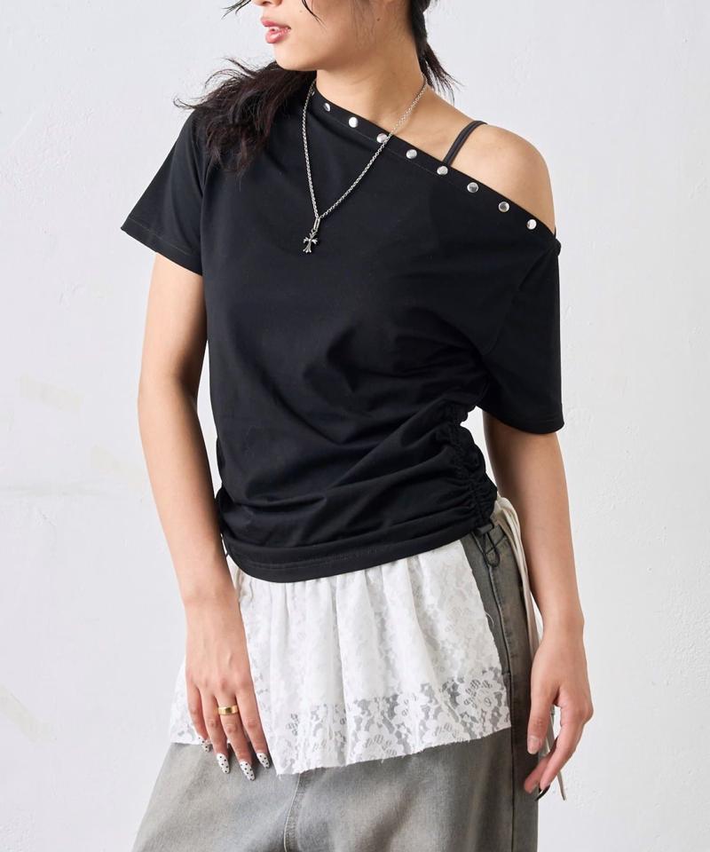【予約】ワンオフショルスタッズドロストTEE