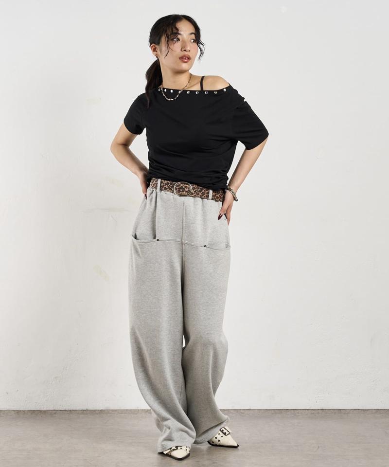 ワンオフショルスタッズドロストTEE