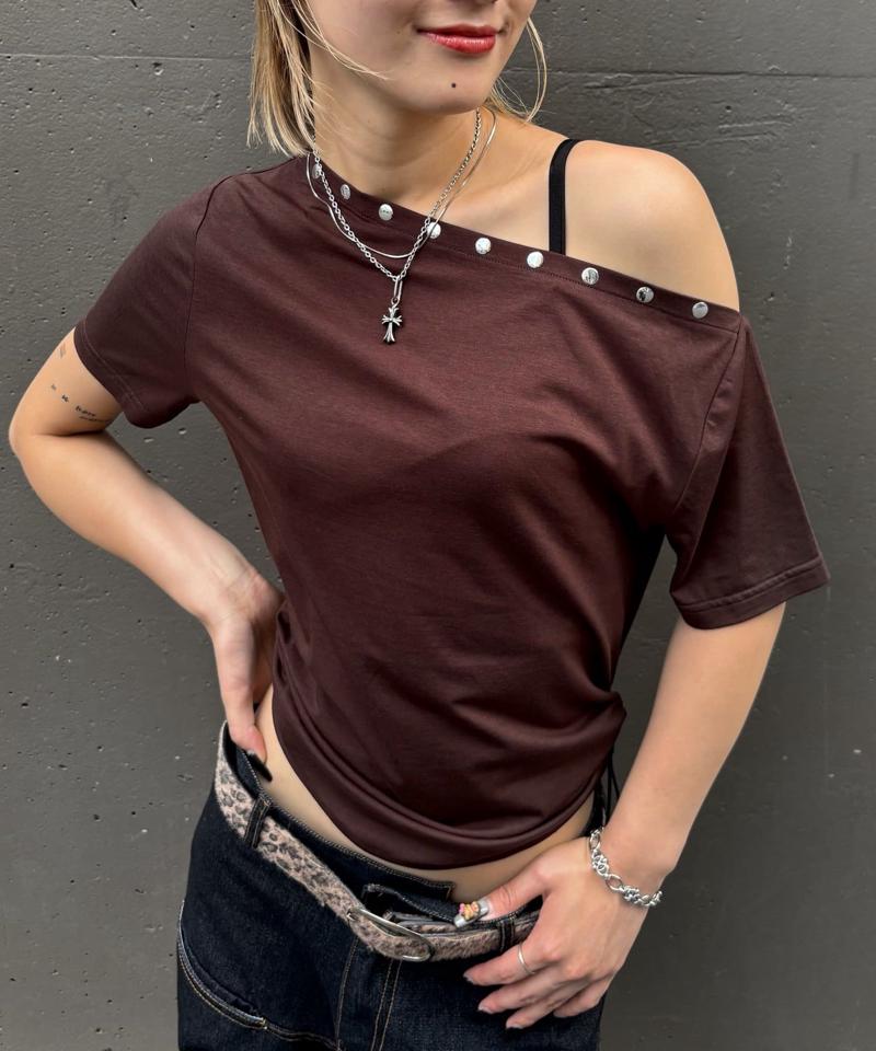 ワンオフショルスタッズドロストTEE