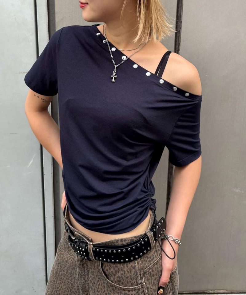 ワンオフショルスタッズドロストTEE