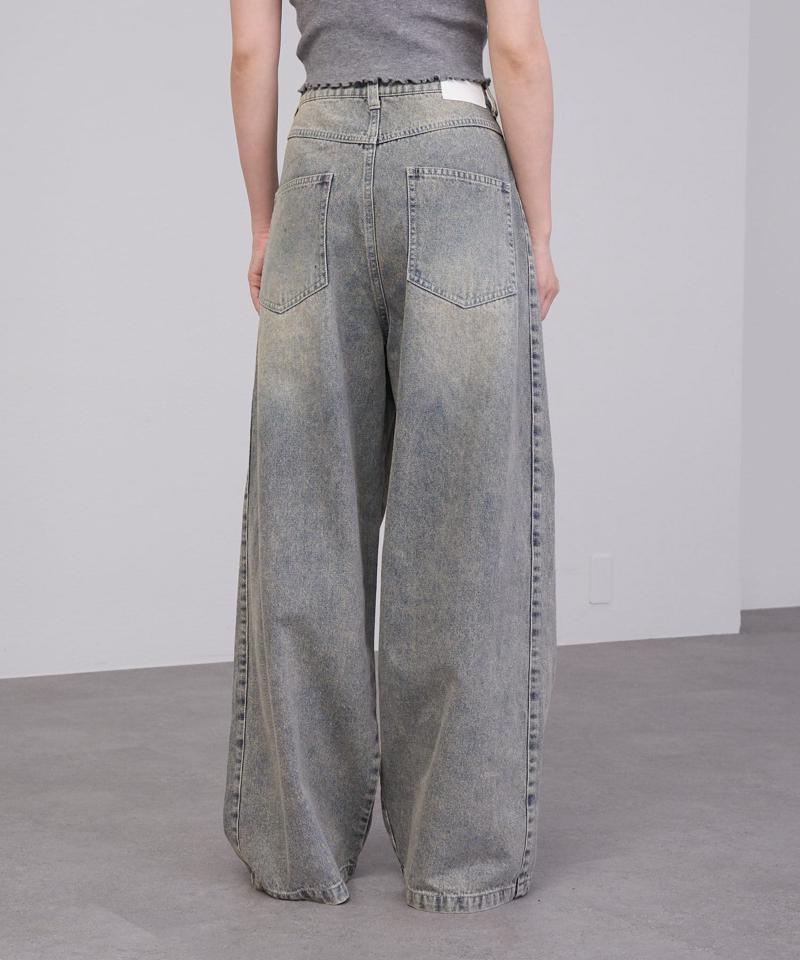 【-3kg見え/ウエスト調整可】サイド切替ワイドデニムパンツ