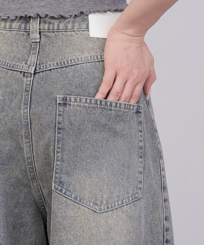 【-3kg見え/ウエスト調整可】サイド切替ワイドデニムパンツ