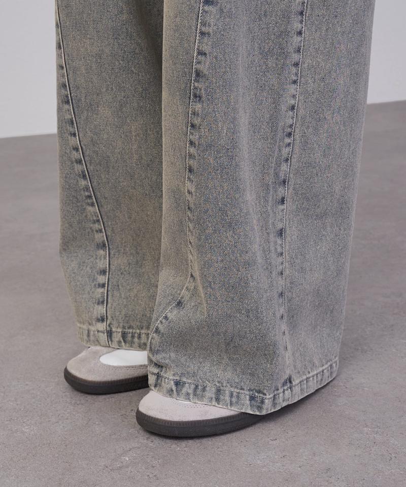 【-3kg見え/ウエスト調整可】サイド切替ワイドデニムパンツ