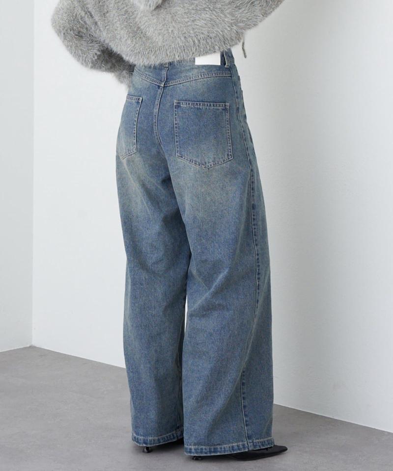 【-3kg見え/ウエスト調整可】サイド切替ワイドデニムパンツ