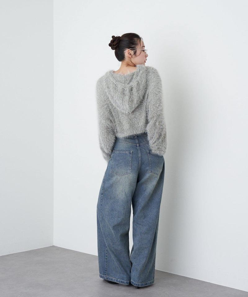 【-3kg見え/ウエスト調整可】サイド切替ワイドデニムパンツ