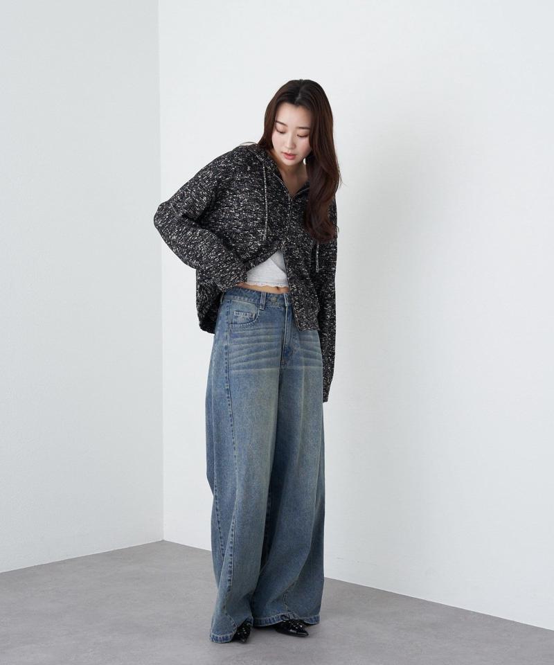 【-3kg見え/ウエスト調整可】サイド切替ワイドデニムパンツ