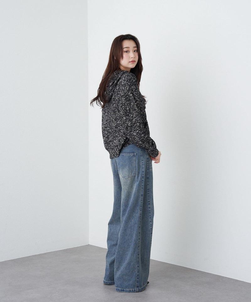 【-3kg見え/ウエスト調整可】サイド切替ワイドデニムパンツ