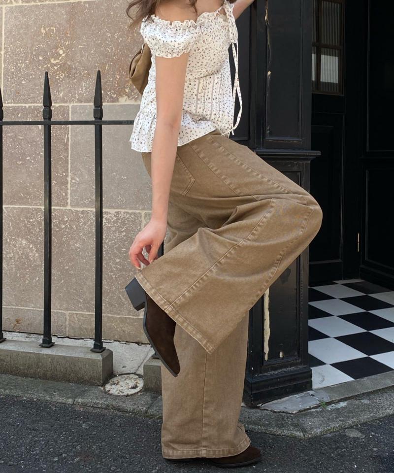 【-3kg見え/ウエスト調整可】サイド切替ワイドデニムパンツ